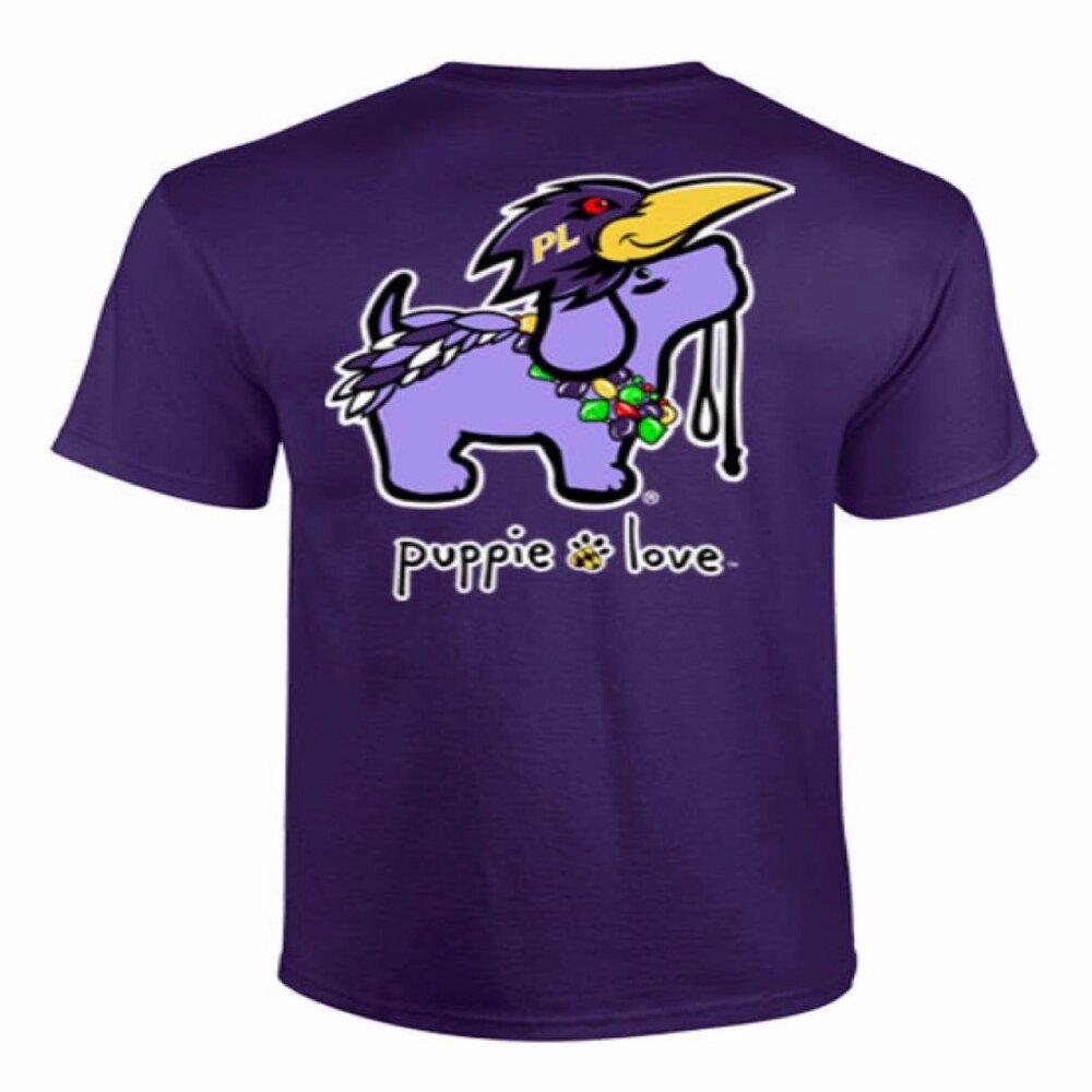 Puppie Love Dog Purple Mascot Sport Pup Short Sleeve T-Shirt - New Fast Ship